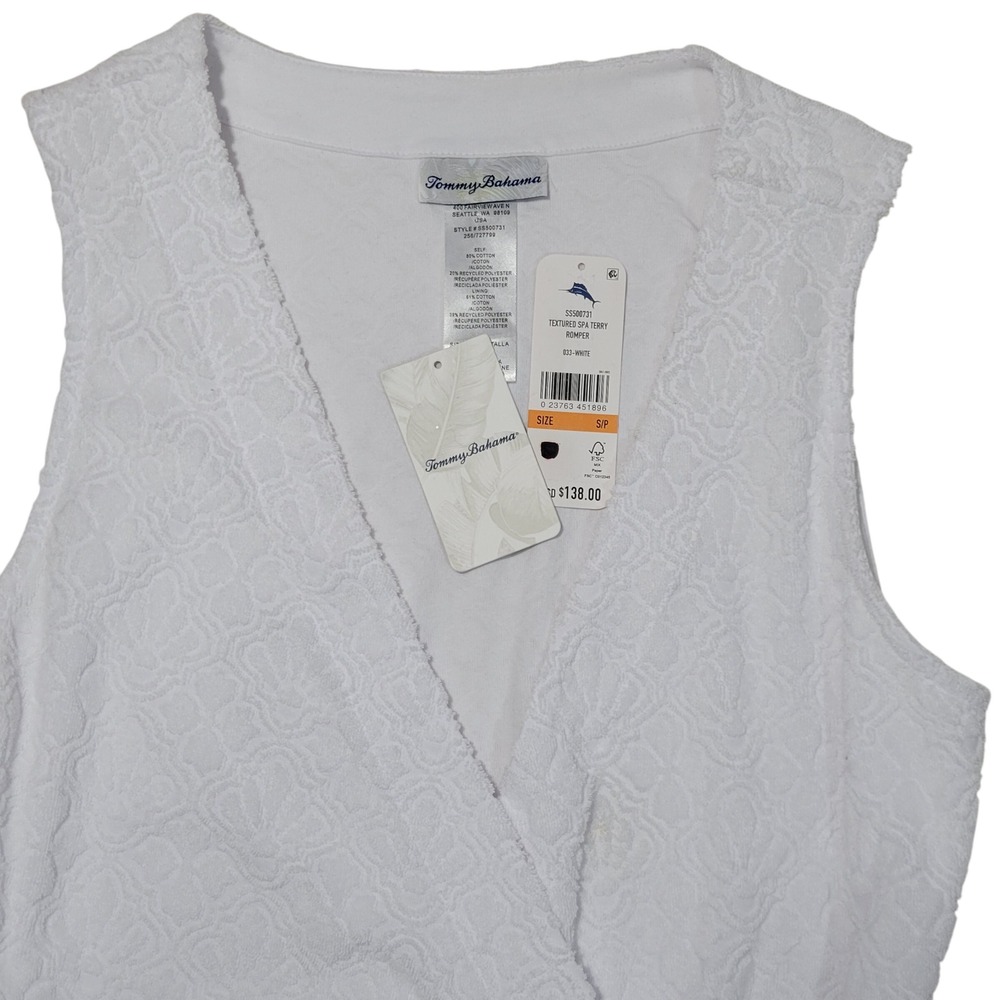 Tommy Bahama Wrap Textured Romper Women XS White‎ Terry Cloth Jacquard Cover Up - Picture 10 of 16